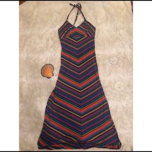 70’s vintage style halter maxi dress, rainbow 🌈
